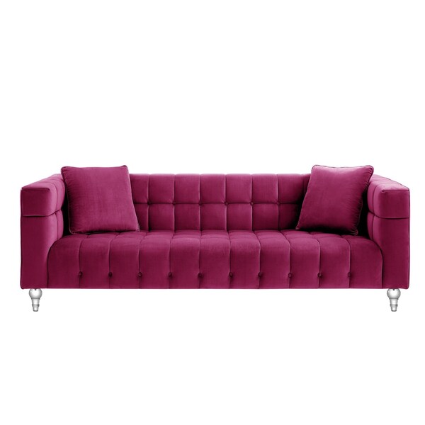 Homeroots 88" Fuchsia Velvet Wood Sofa With Toss Pillows 543976 - main