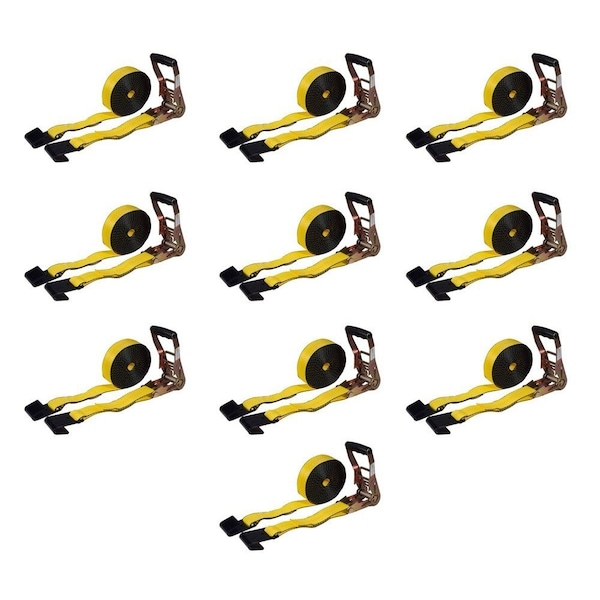 Mytee Products 2in x 30ft Ratchet Straps w/ flat hook, WLL 3,333 Trailer Tie Down - Yellow, 10PK RS230x10 - main