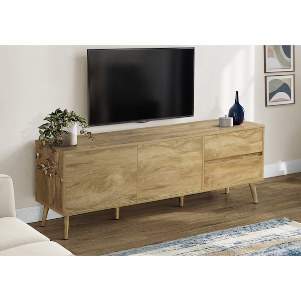 Monarch Specialties TV Stand, 72'', Console, Media Entertainment Center, Walnut Laminate, Mid Century I 2722 - main