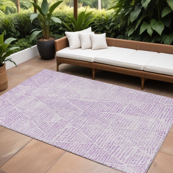 Homeroots 8' X 10' Purple And Ivory Geometric Washable Indoor Outdoor Area Rug 577586 - main