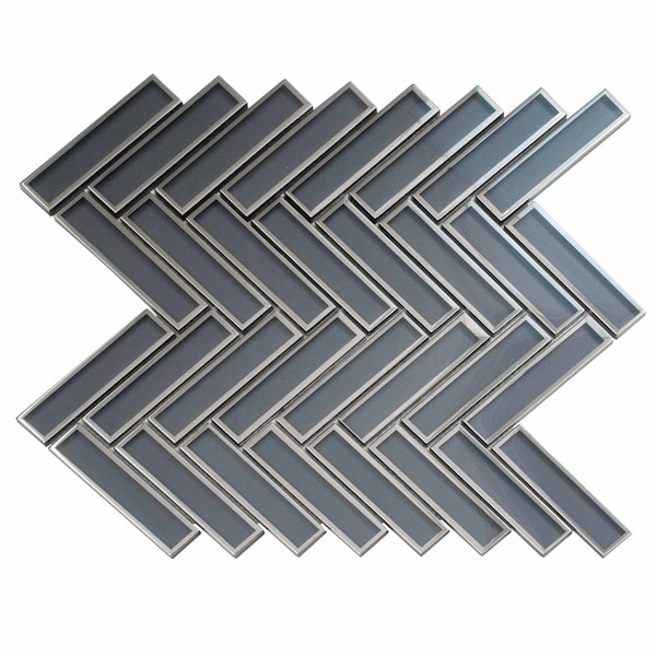Apollo Tile Mirari 12x12 in. Gray Glossy Glass Herringbone Mosaic Wall Tile (4.59 sq ft/case) 5PK APLMNC8808GRA - main
