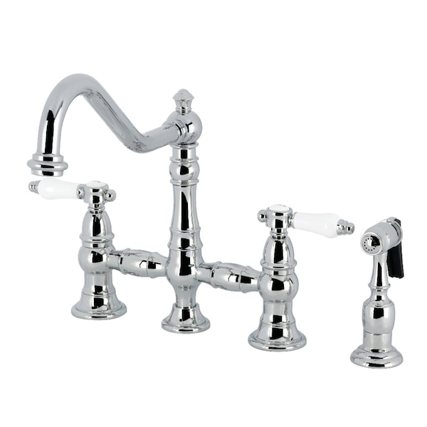Kingston Brass Bridge Kitchen Faucet with Brass Sprayer, Polished Chrome KS3271BPLBS - main