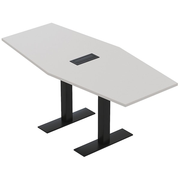 Skutchi Designs 6ft Conference Table With Power Unit | 6 Person Modular Hexagon Meeting Table | Harmony Series HAR-HEX.IR-36X72-T.BK-U779-EBLK - main