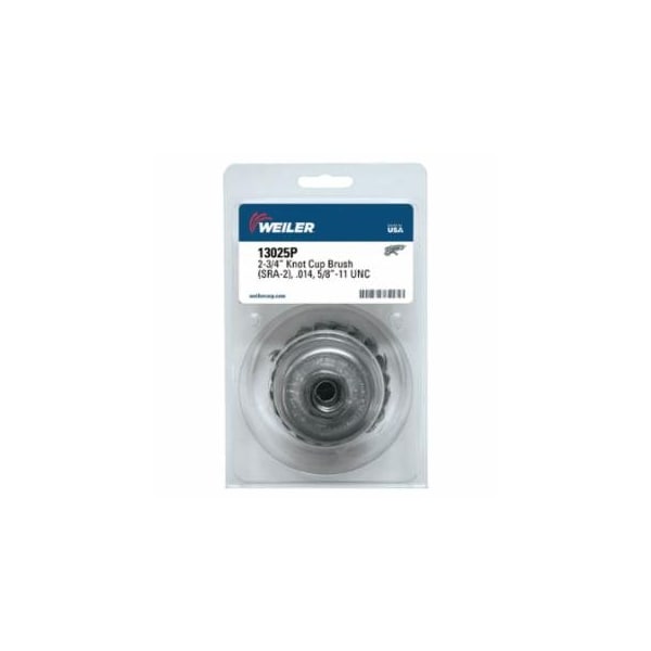 Weiler Single Row Heavy-Duty Knot Wire Cup Brush, 2 3/4 in Dia., 5/8-11 UNC, .014 Steel 804-13025P - main