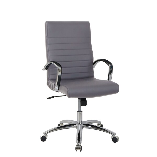 We'Re It Bunjee Series Modern Ribbed Mid Back, Grey Upholstered Task Chair for Home or Office, Chrome Frame OFD9200-MGRY - main