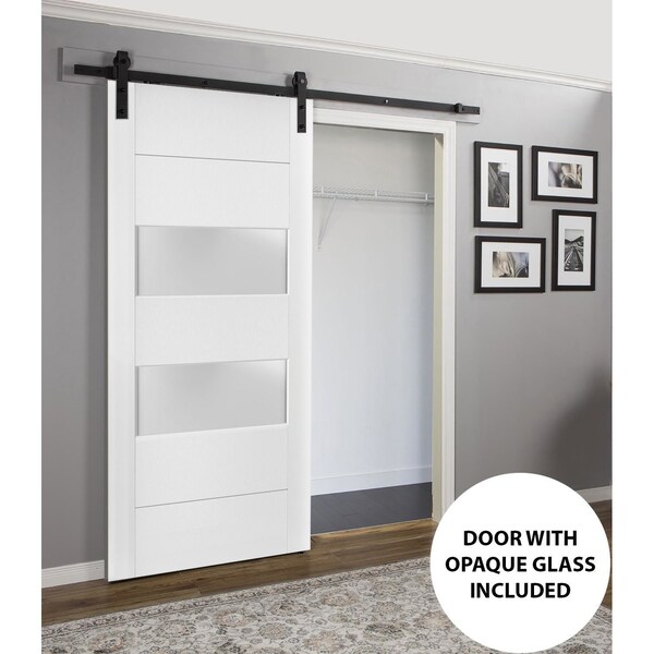 Sartodoors Sturdy Barn Door 2 lites, Lucia 4010 White Silk with Frosted Glass, 6.6FT Rail Hangers Heavy Hardwa LUCIA4010BD-B-WS-18 - main