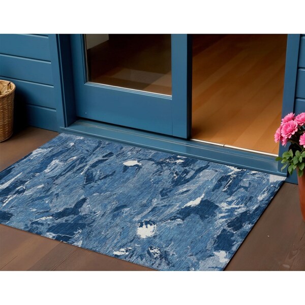Homeroots 3' X 5' Navy Blue And Blue Abstract Washable Indoor Outdoor Area Rug 609256 - main
