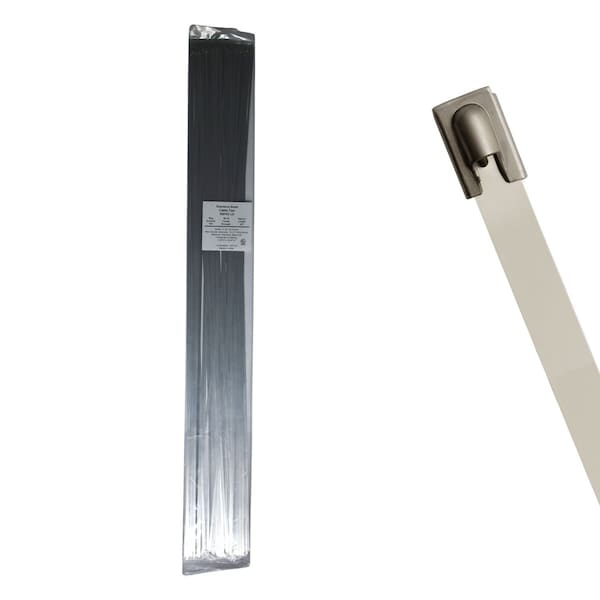 Cable Ties Unlimited Cable Tie, 42 in L, 150 lb Strength, 12.8 in Max Bundle Dia, 316 Stainless Steel, Silver, 100PK SSP42-LD - main
