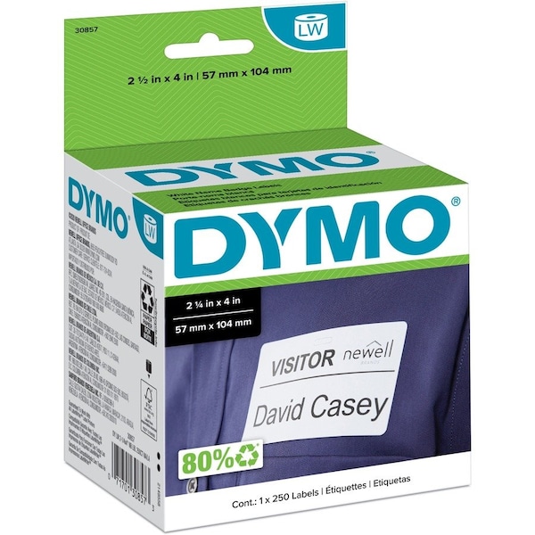 Sanford DYMO LW Name Badge Labels 2 14 x 4 Black on White 30857 - main