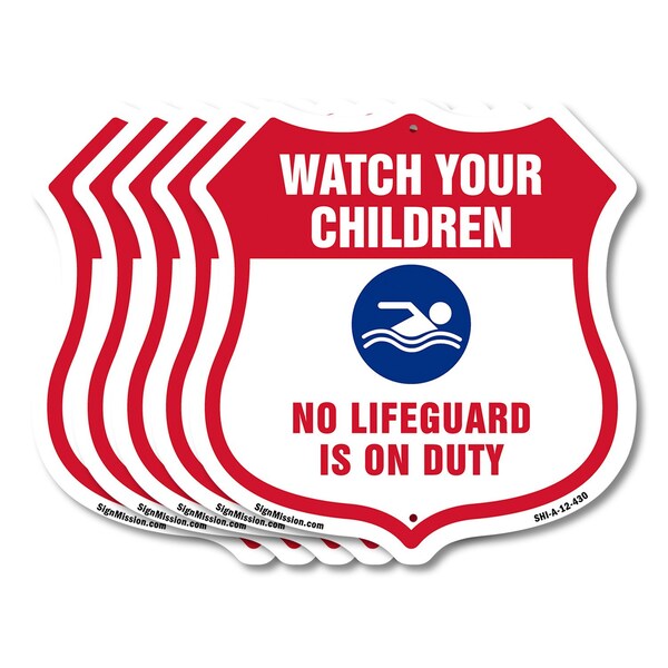 Signmission Pool Safety Shield Sign Attention Watch, 12 inch X 12 inch, Aluminum Metal Sign, 5PK SHI-A-5Pack-12-430 - main