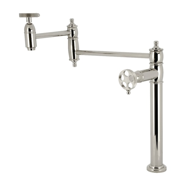 Kingston Brass Deck Mount Pot Filler Faucet with Knurled Handle, Polished Nickel KS3706RKX - main