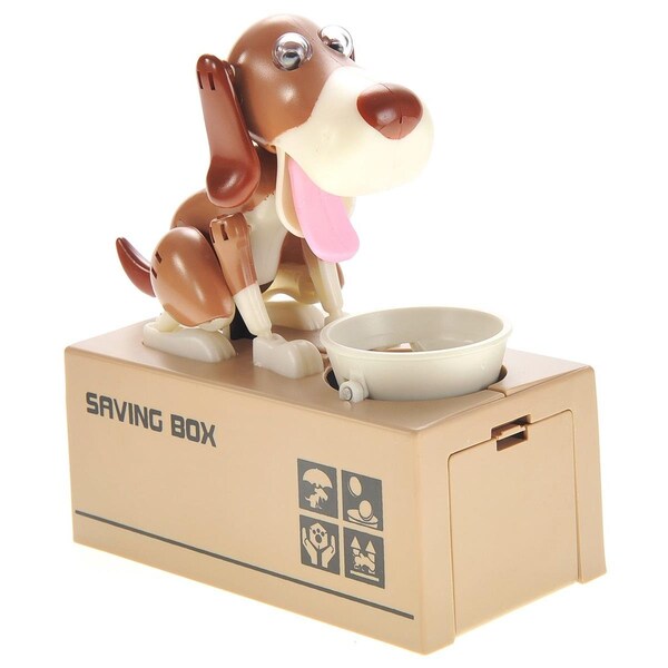 Azimport My Dog Piggy Bank Robotic Coin Munching Money Box - White & Brown AZ30293 - main