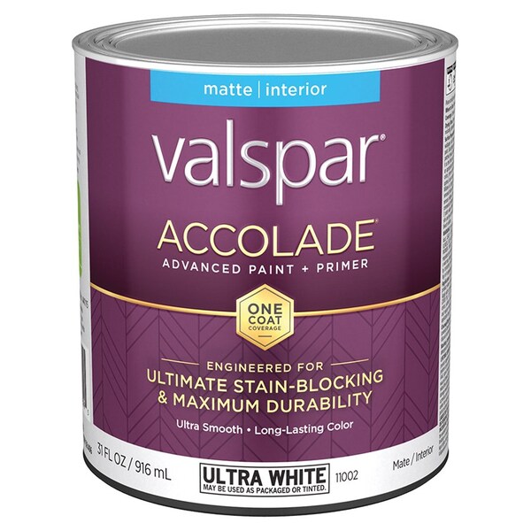 Valspar 1 Qt 11002 Ultra White Base Accolade Interior Paint & Primer, Matte 8481 - main