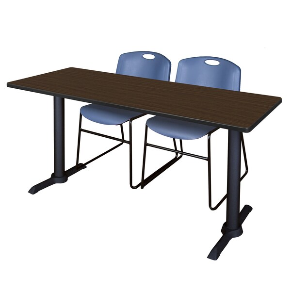 Regency Cain T-Base Training Seminar Table W/ 2 Zeng Stack Chairs, 60 in W, 24 in L, Neo Walnut MTRCT6024NW44BE - main