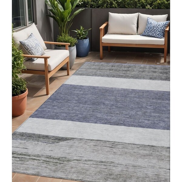 Homeroots 5' X 8' Denim Blue Ivory And Gray Abstract Washable Indoor Outdoor Area Rug 615261 - main
