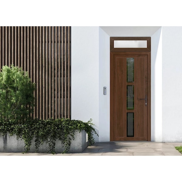Vdomdoors Front Exterior Prehung Metal-Plastic Door Frosted Glass / MANUX 8112 Walnut / Office Commercial and MANUX8112EXD-WLN-W32-H80+16-LH-I - main