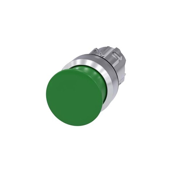 Siemens Mushroom pushbutton, 22 mm, round, metal, shiny, green, 30 mm 3SU1050-1AD40-0AA0-ZY11 - main