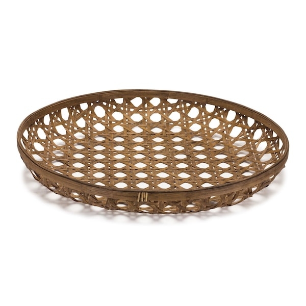 Homeroots 26in Brown Bamboo Weave Round Wood Vanity Tray 516322 - main