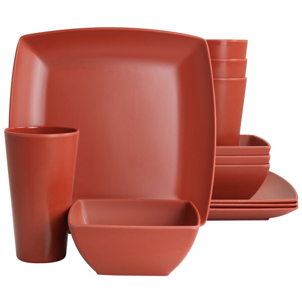 Gibson Home Grayson Melamine 12 Piece Square Dinnerware Set in Orange 134048.12 - main