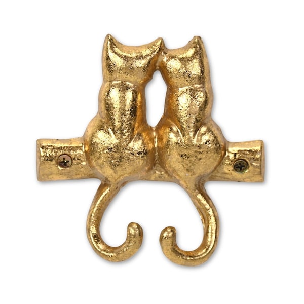 Homeroots Two Hook 5in Gold Cast Iron Cats Wall Hooks 724074 - main