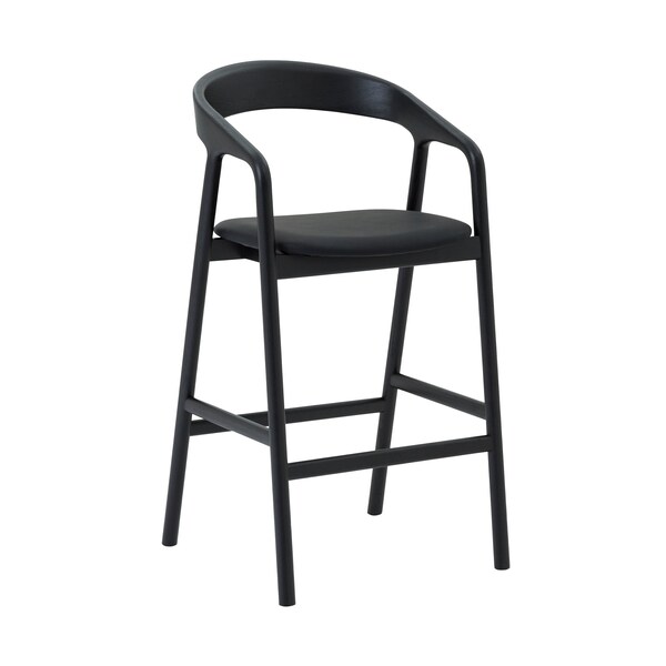 Armen Living Apache Black Oak Wood and Faux Leather Counter Stool LCAPBABLK26 - main