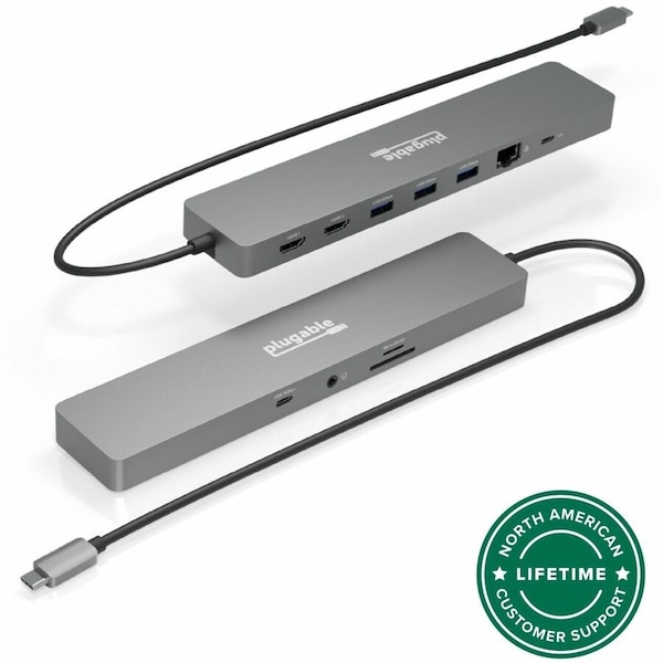 Plugable 11-in-1 USB-C Hub 100W Pass-through, Driverless Laptop Docking Station Dual Monitor, Compa USBC-11IN1E - main