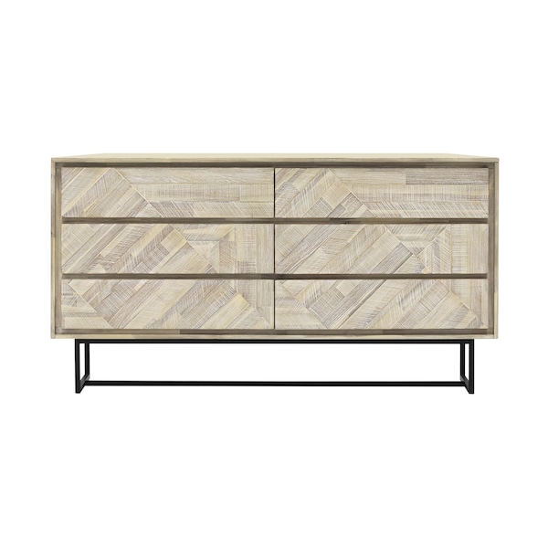 Homeroots 61" Natural Solid Wood Six Drawer Double Dresser 518619 - main