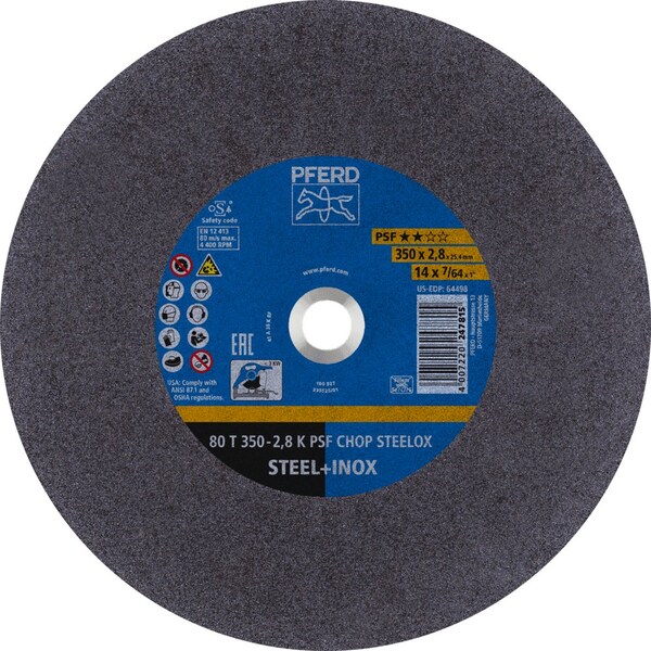 Pferd PFERD Large Diameter Cut-Off Wheel 14inx 7/64inx 1in PSF CHOP STEELOX K, Aluminum oxide, 5PK 64515 - main