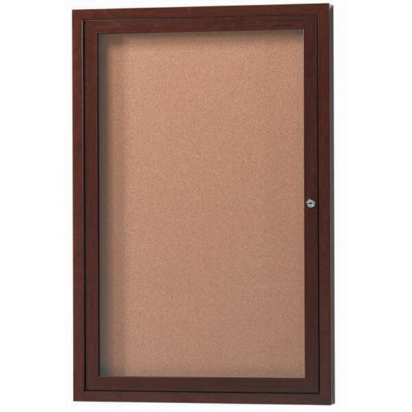 Aarco Enclosed Natural Pebble Grain Cork Bulletin Board w/ Walnut Wood Look Finish Al Frame, 24''Hx18''W DCCWW2418R - main