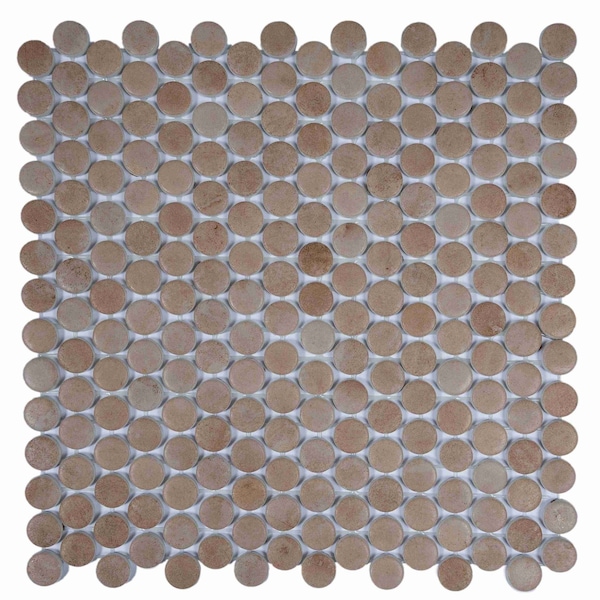 Apollo Tile Lucenza 12x12 in. Taupe Matte Recycled Glass Penny Round Mosaic Tile (10.56 sq ft/case) 12PK APLGIO88CALPENA - main