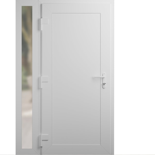 Vdomdoors Front Exterior Prehung Metal-Plastic Door, Manux 8111 White Silk, Side Sidelite Transom, Office Com MANUX8111EXD-WS-W36+16xH80-RH - main