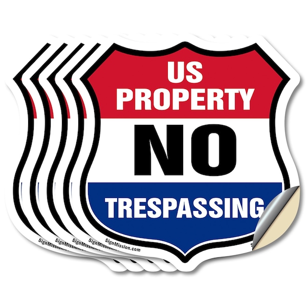 Signmission No Trespassing Shield Sign U.S. Property, 4 inch X 4 inch, Vinyl Decal, 5PK SHI-D-5PACK-4-411 - main