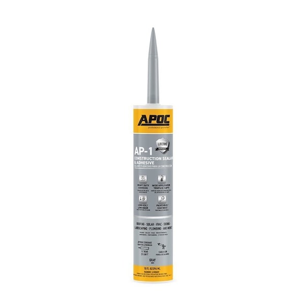 Apoc GREEN-SEAL AP-1 Series Construction Sealant and Adhesive, Gray, Free-Flowing Paste, 10 oz, Tube AP-1000-7-61 - main