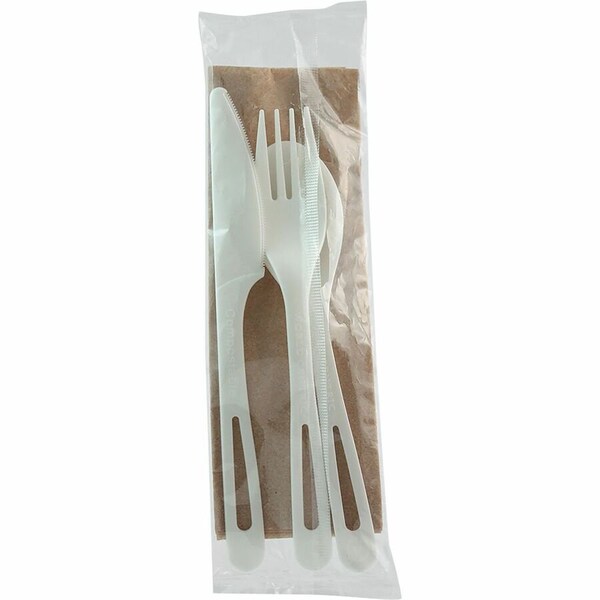 World Centric TPLA Compostable Knife Fork Spoon And Napkin Cutlery Kit, PK250 AS-PS-TN - main