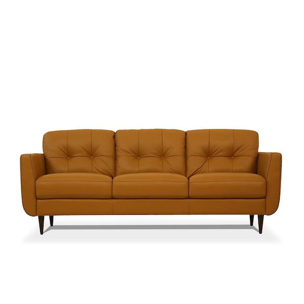 Homeroots 83" Orange Leather Sofa With Black Legs 491283 - main