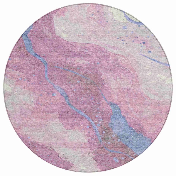 Homeroots 8' Mauve And Pink Round Abstract Washable Indoor Outdoor Area Rug 611383 - main