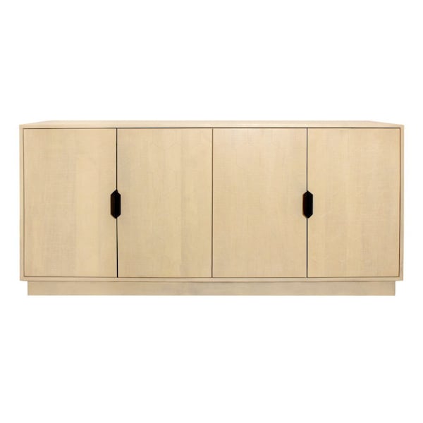 Homeroots 72in Natural Distressed Solid Wood Carved Geometric Sideboard with Four Doors 625711 - main