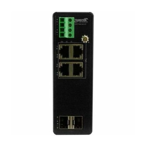 Transition Networks Hardened Unmanaged Switch, 4-port GE POE+, 2 SFP, 120W POE, 54VDC, - 40 - 75C SISTP1040-342-LRT - main