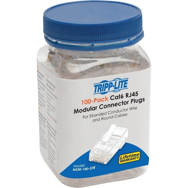 Tripp Lite Cat6 RJ45 Modular Plugs Round Stranded UTP Conductor 100 Pack N230-100-STR - main