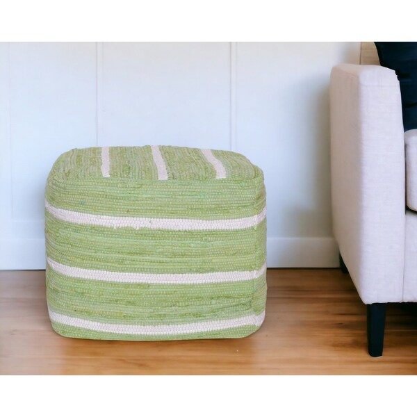 Homeroots 18" Green And White Cotton Cube Striped Pouf Ottoman 534110 - main