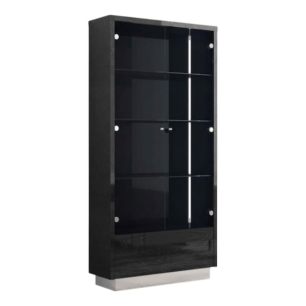 Homeroots 41in Dark Gray Wood Display Cabinet With LED With Two Doors And One Drawer 722649 - main
