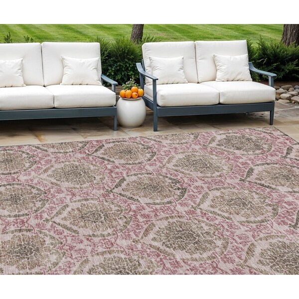 Homeroots 10' X 14' Chocolate Beige And Mauve Medallion Washable Indoor Outdoor Area Rug 587781 - main