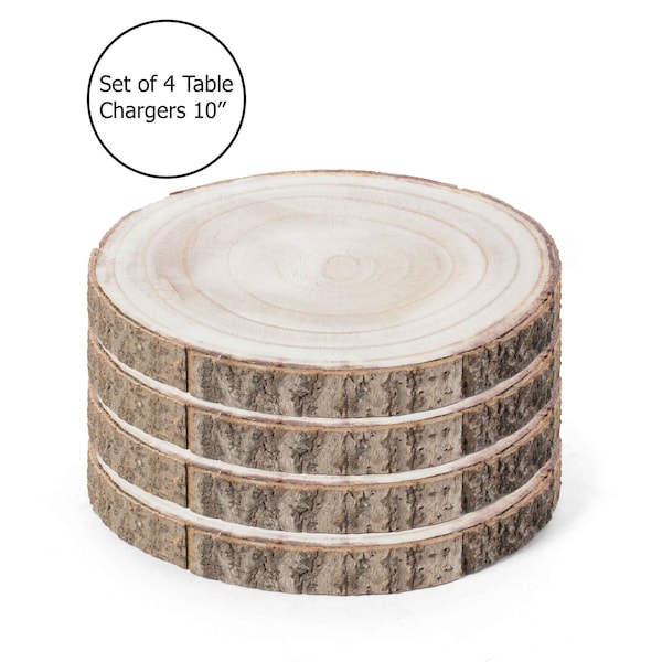 Vintiquewise Barky Natural Wood Slabs Rustic Ornament Slice Tray Table Charger 10 set of 4 QI003847-10.4 - main