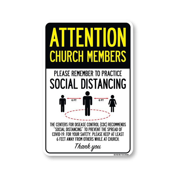 Signmission PSA Church Members Practice Social Distancing 10in X 7in Peel And Stick Wall Graphic, RD-710-25387 OS-NS-RD-710-25387 - main