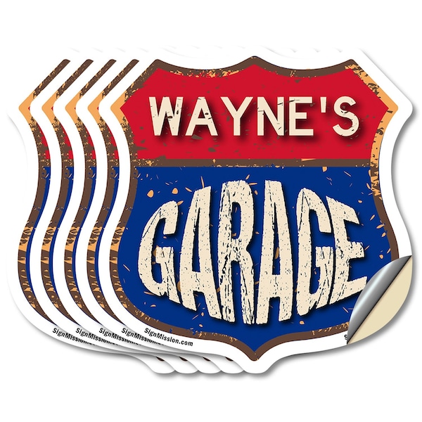 Signmission Wayne's Garage, 6 inch X 6 inch, Vinyl Decal, 5PK SHI-D-5PACK-6-383-WAYNE - main