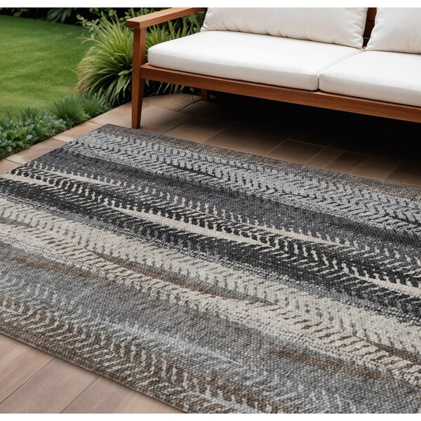 Homeroots 9' X 12' Brown Gray And Ivory Botanical Leaves Washable Indoor Outdoor Area Rug 581934 - main