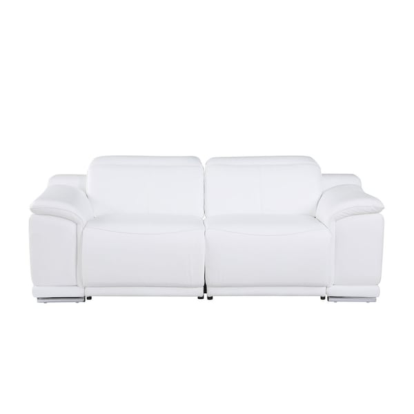 Homeroots 76in White and Silver Italian Leather Power Reclining Loveseat 720519 - main