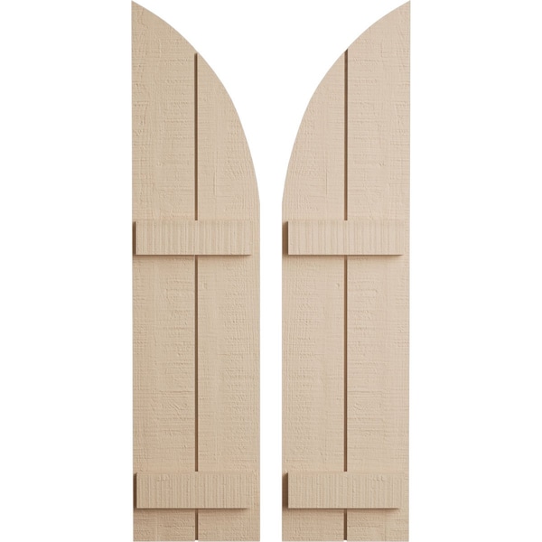 Ekena Millwork Rough Cedar 2 Board Joined Board-n-Batten w/Quarter Round Arch Top Faux Wood Shutters, 11W x 76H, PR SHUBJQ11X76RCPR - main