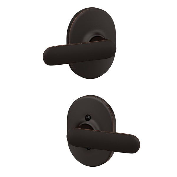Schlage Residential Davlin Lever Remsen Rose Passage Lock with 16080 Latch and 10027 Strike Aged Bronze Finish F10DAV716RMN - main