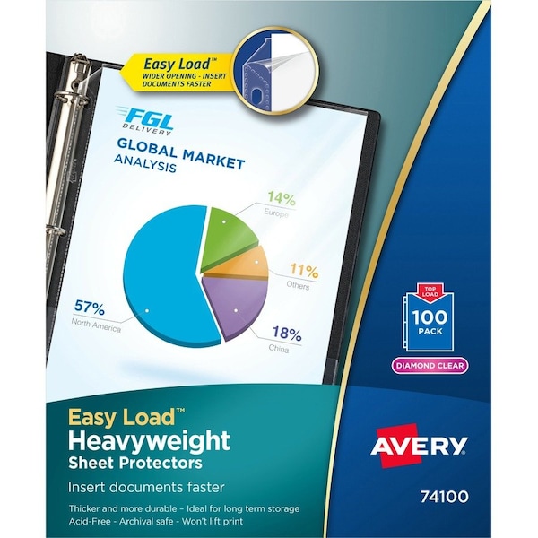 Avery Dennison Clear Sheet Protector, Top Load, PK100 74100 - main